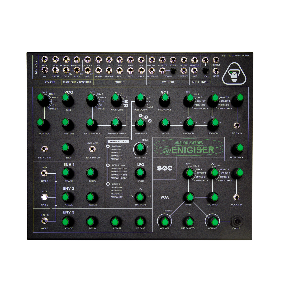 swEnigiser Limited Edition analog synth i svart Secret Gorilla-hölje