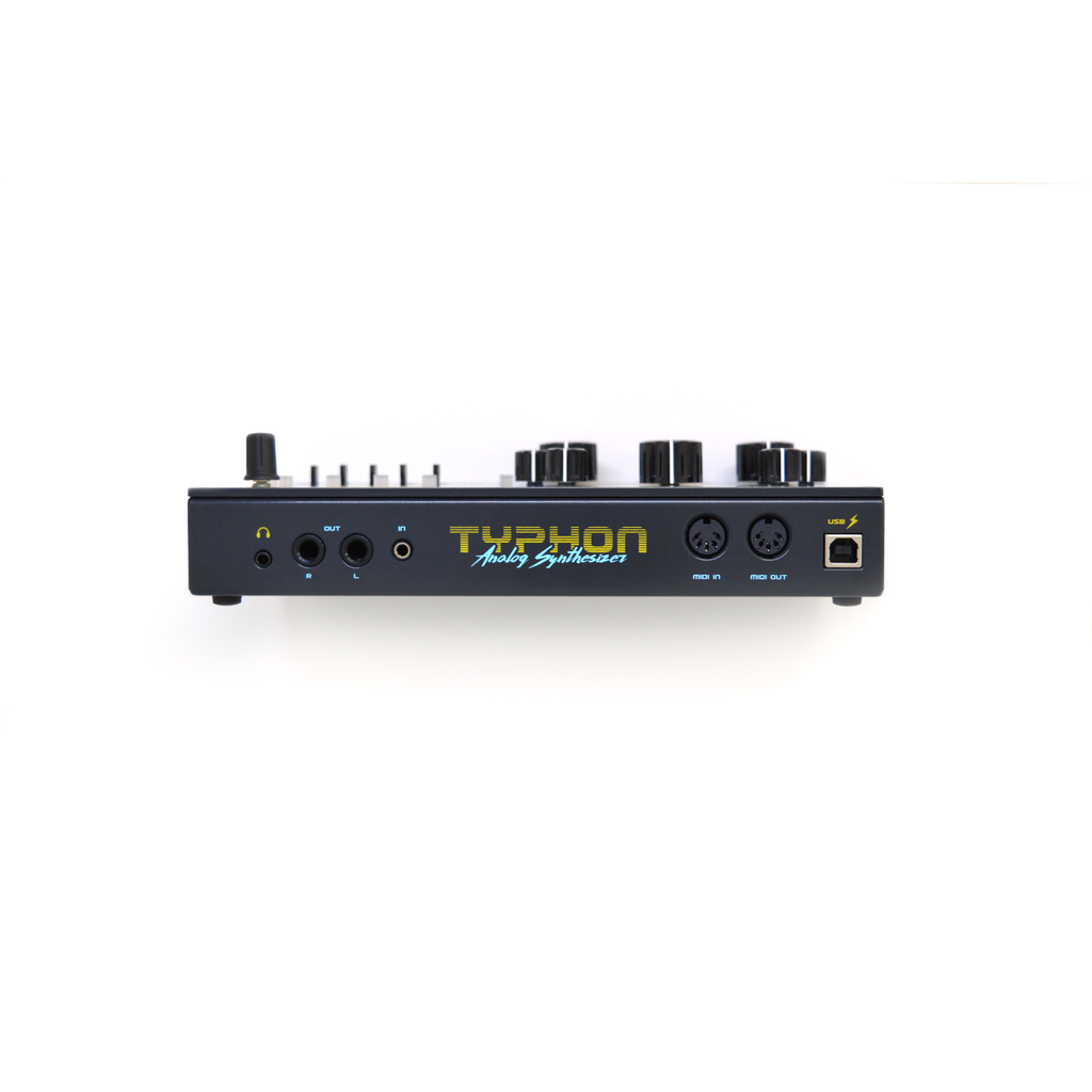 Dreadbox Typhon analoginen syntetisaattori, takapaneeli